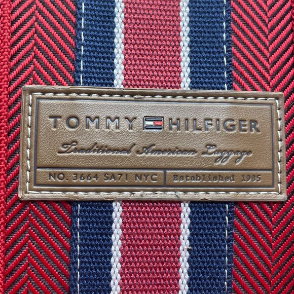 Tommy Hilfiger Women’s Red & Blue Canvas & Faux Leather Striped Accent Tote Bag - Picture 6 of 14